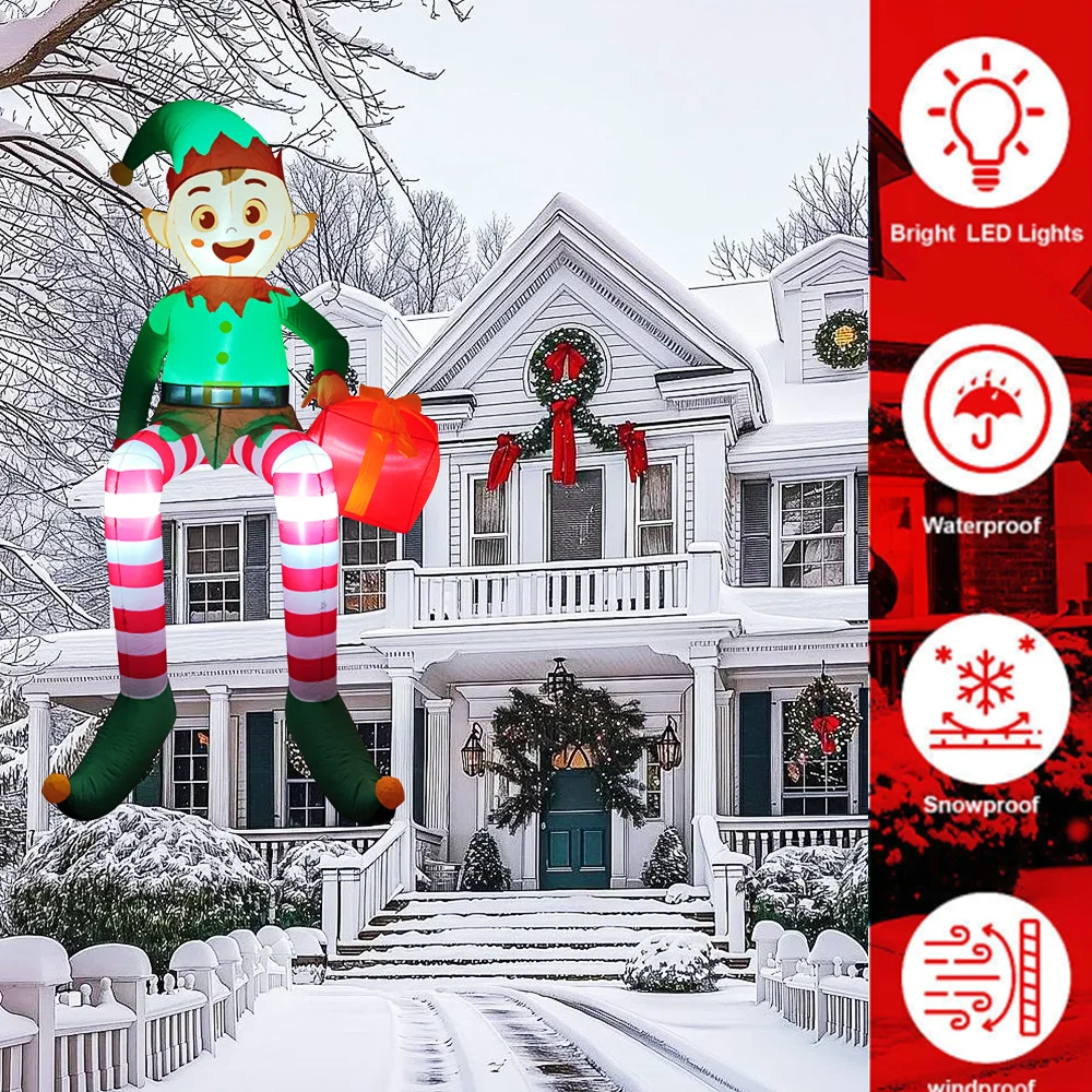Xmas Outdoor Lighting Decorations - 8FT Christmas Inflatable Trim Sitting Elf