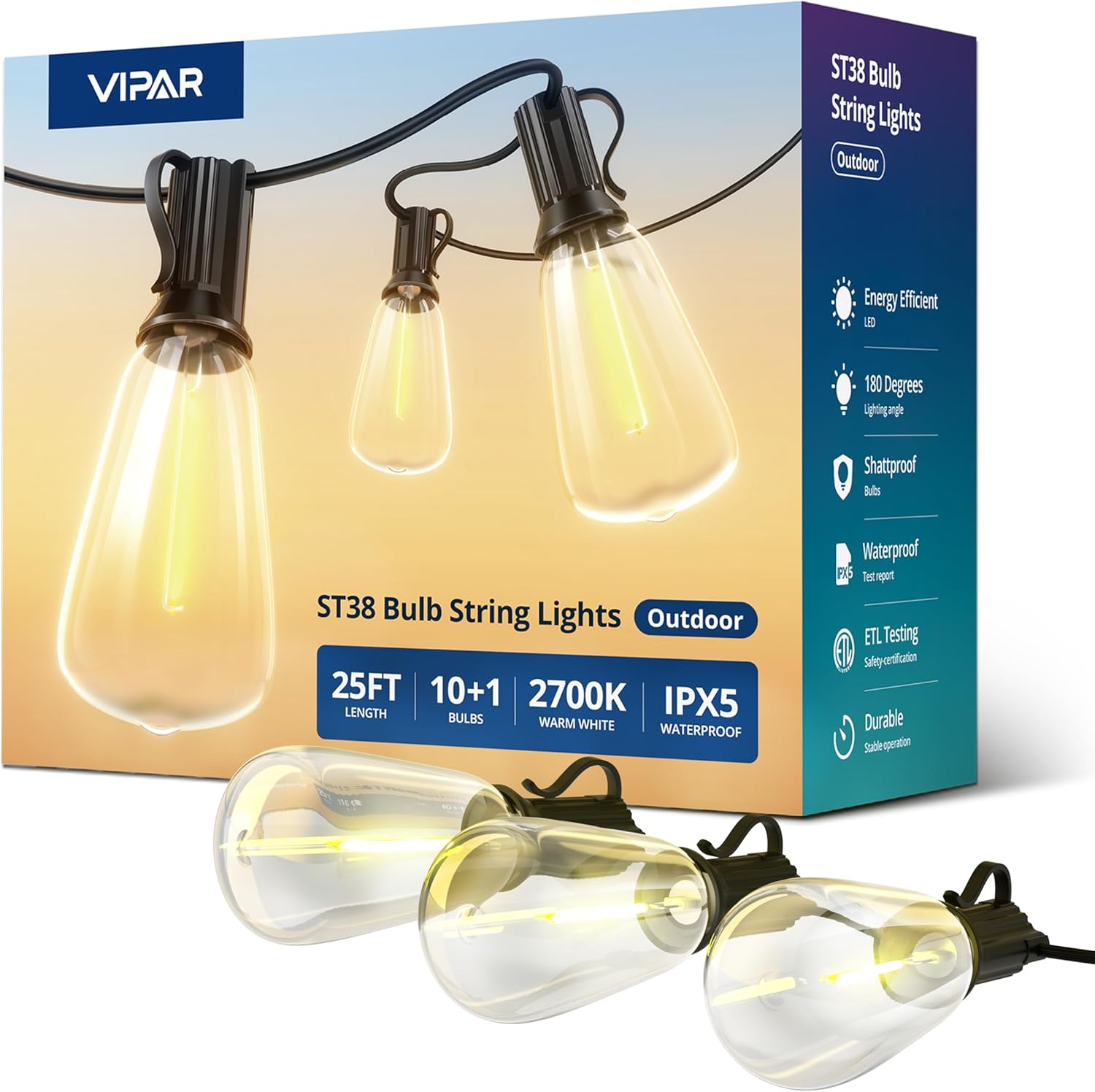 Outdoor Lighting Deck - Outdoor String Lights 25FT LED Patio