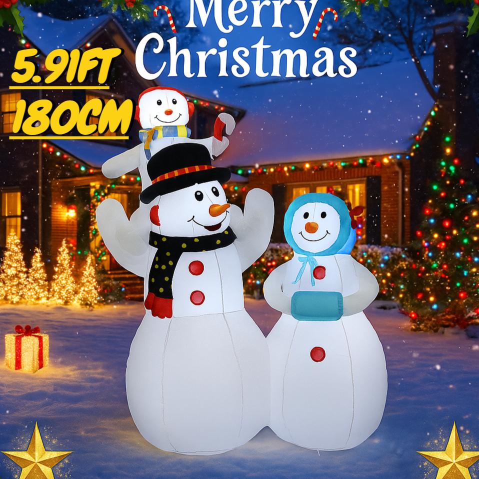 Xmas Outdoor Lighting Decorations - 5.91FT Inflatable Toy Snowman Family Xmas