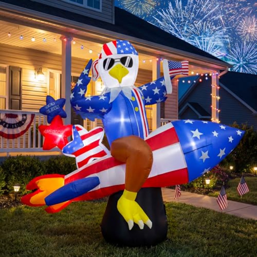 Outdoor Lighting Effects - Outdoor 6ft inflatable American eagle on
