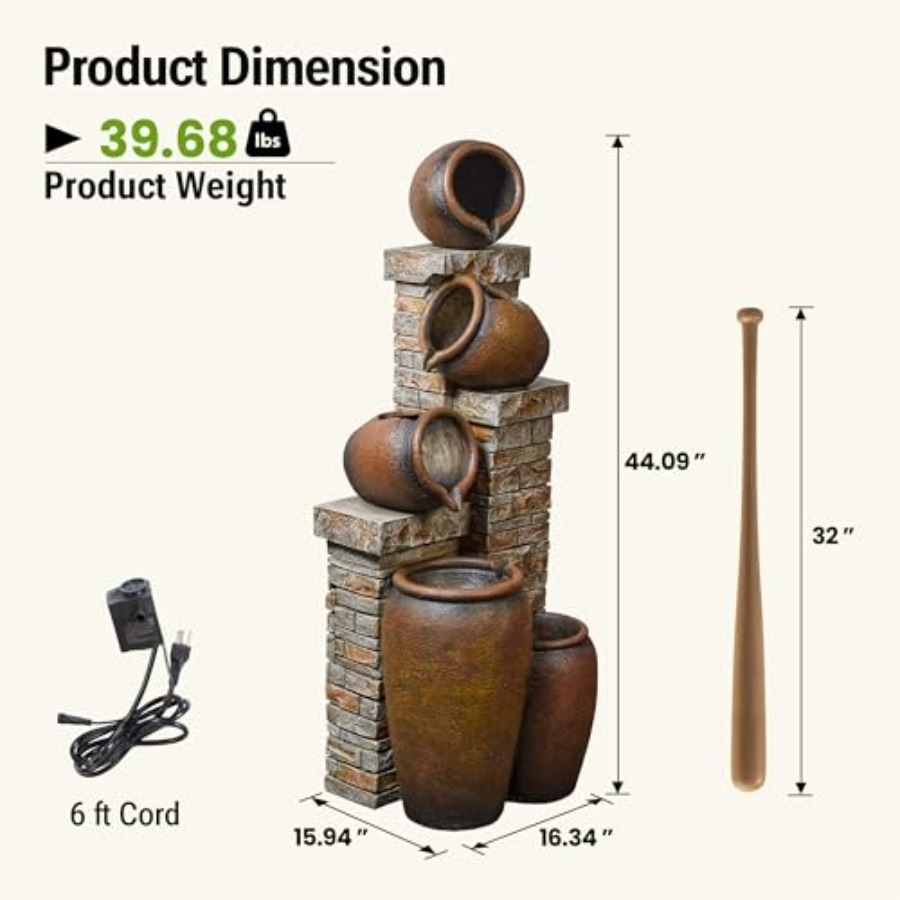 44-Inch Outdoor Water Fountain - Outdoor Lighting Deck avis et prix
